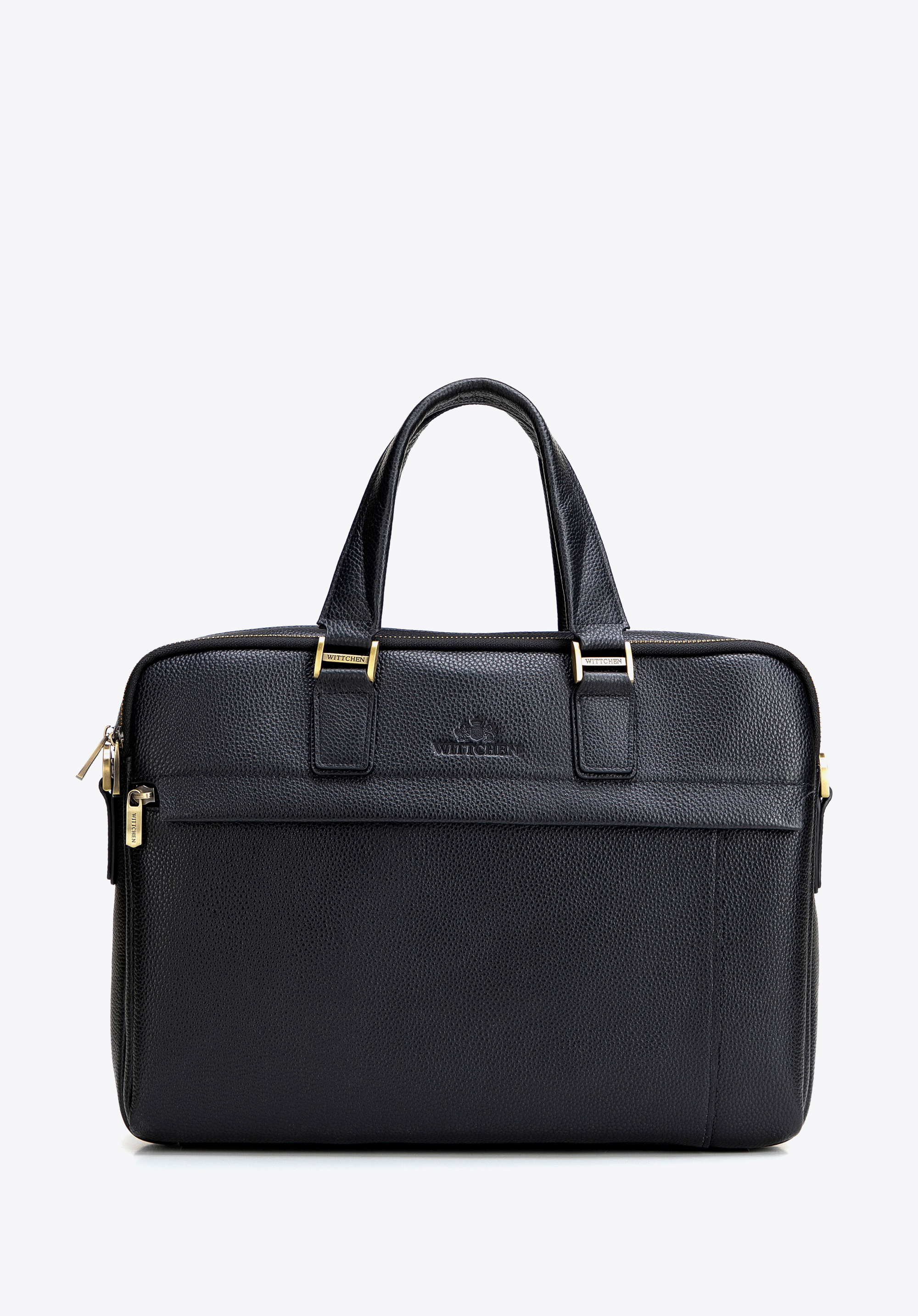 Leather 15” laptop bag with two compartments, black, 29-3U-302-1, Photo 1