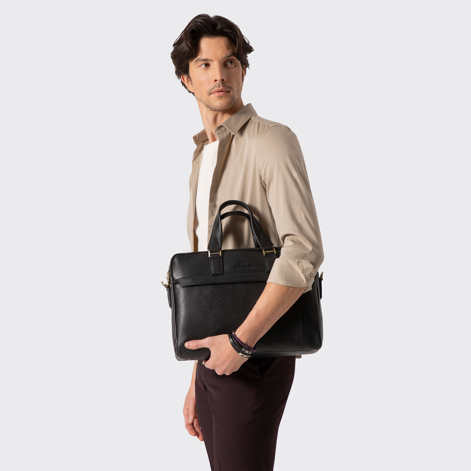 Pánska taška na notebook 15" z prírodnej kože čierna 29-3U-302-1, Vyberte variant čierna