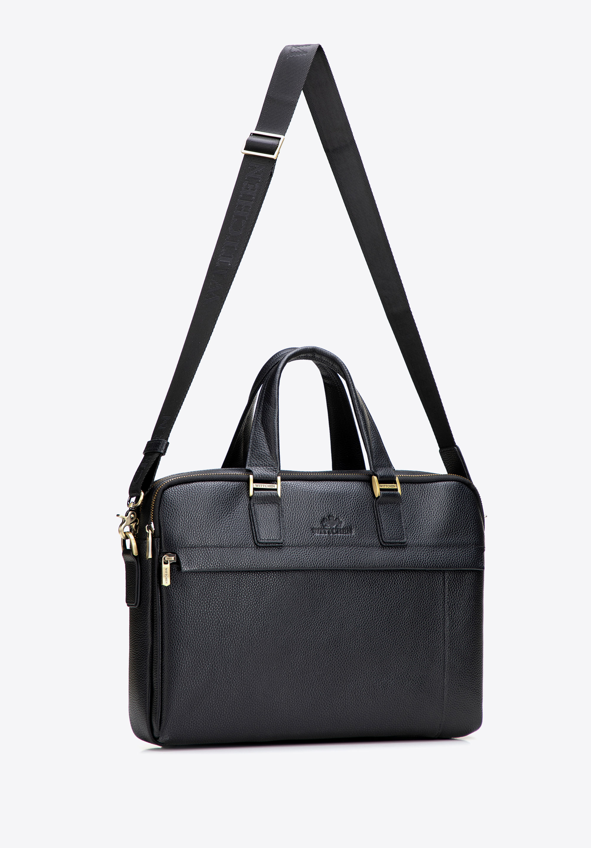 Leather 15” laptop bag with two compartments, black, 29-3U-302-1, Photo 1