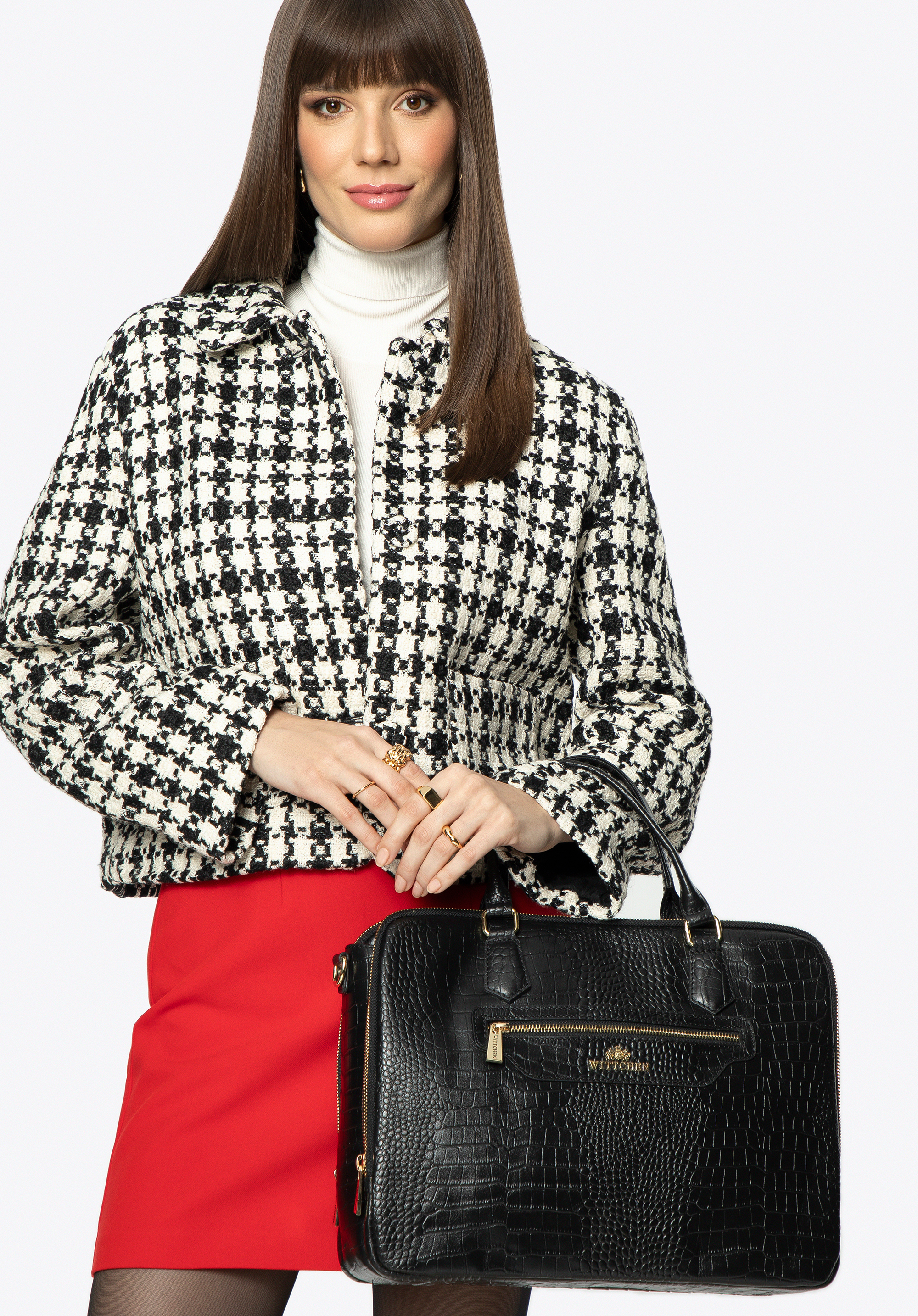 Torba na laptopa 15,6" skórzana o fakturze croco, czarny, 99-4E-023-1, Zdjęcie 1