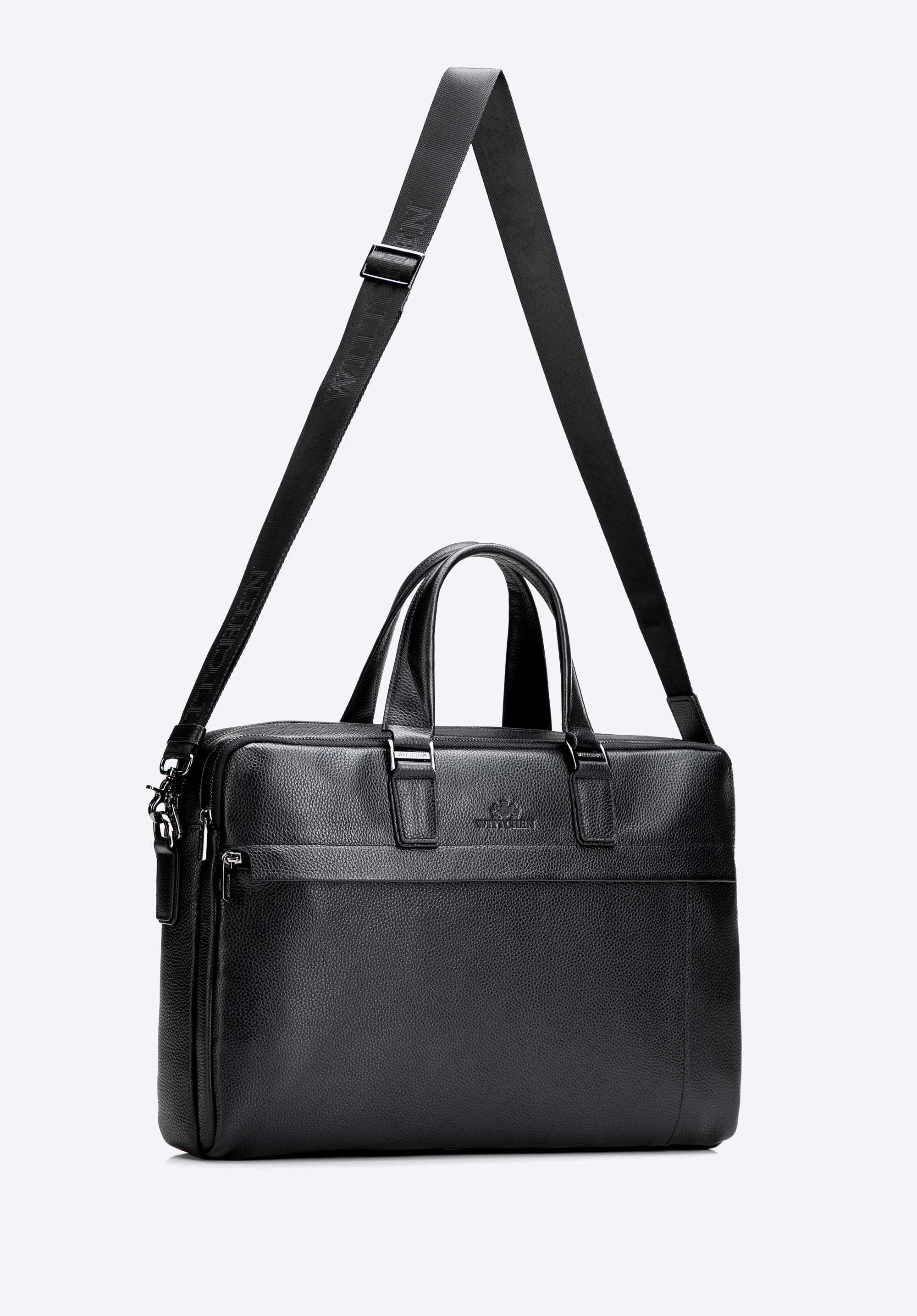 Torba na laptopa 15,6” ze skóry naturalnej dwukomorowa, czarny, 29-3U-305-1, Zdjęcie 1