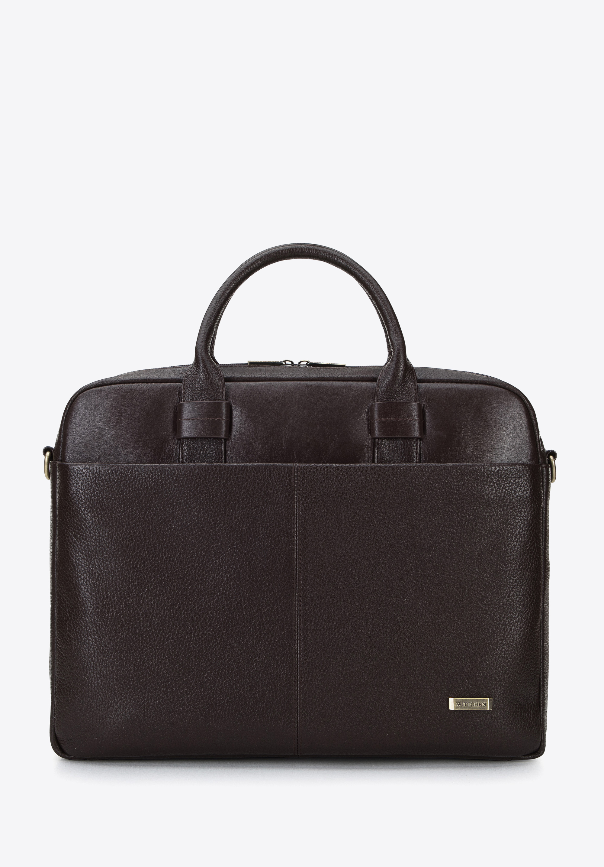 Torba na laptopa 15,6” ze skóry o dwóch fakturach, dark brown, 96-3U-801-4, Photo 1