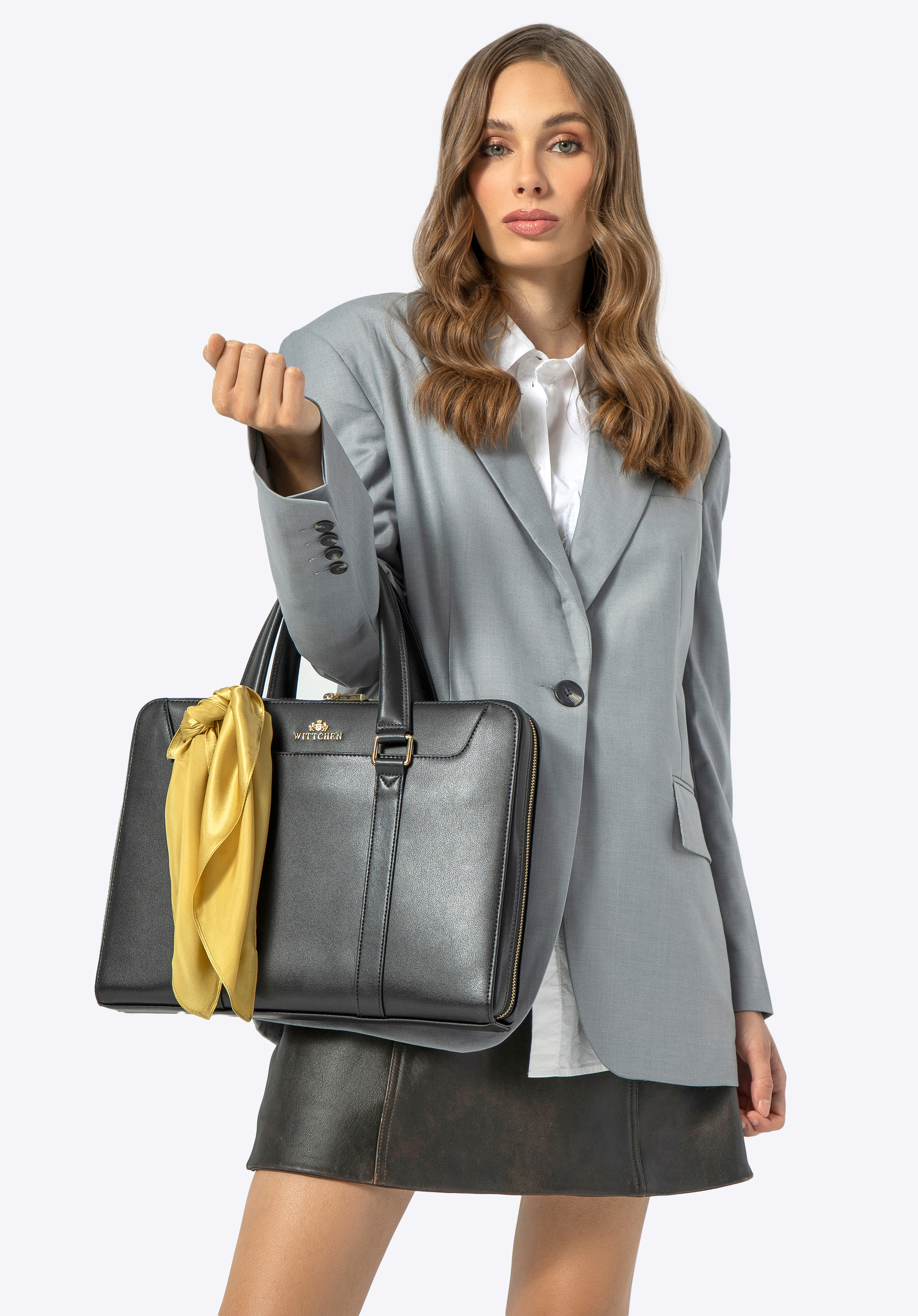13.3" Leather laptop bag, black-gold, 99-4E-610-1G, Photo 1