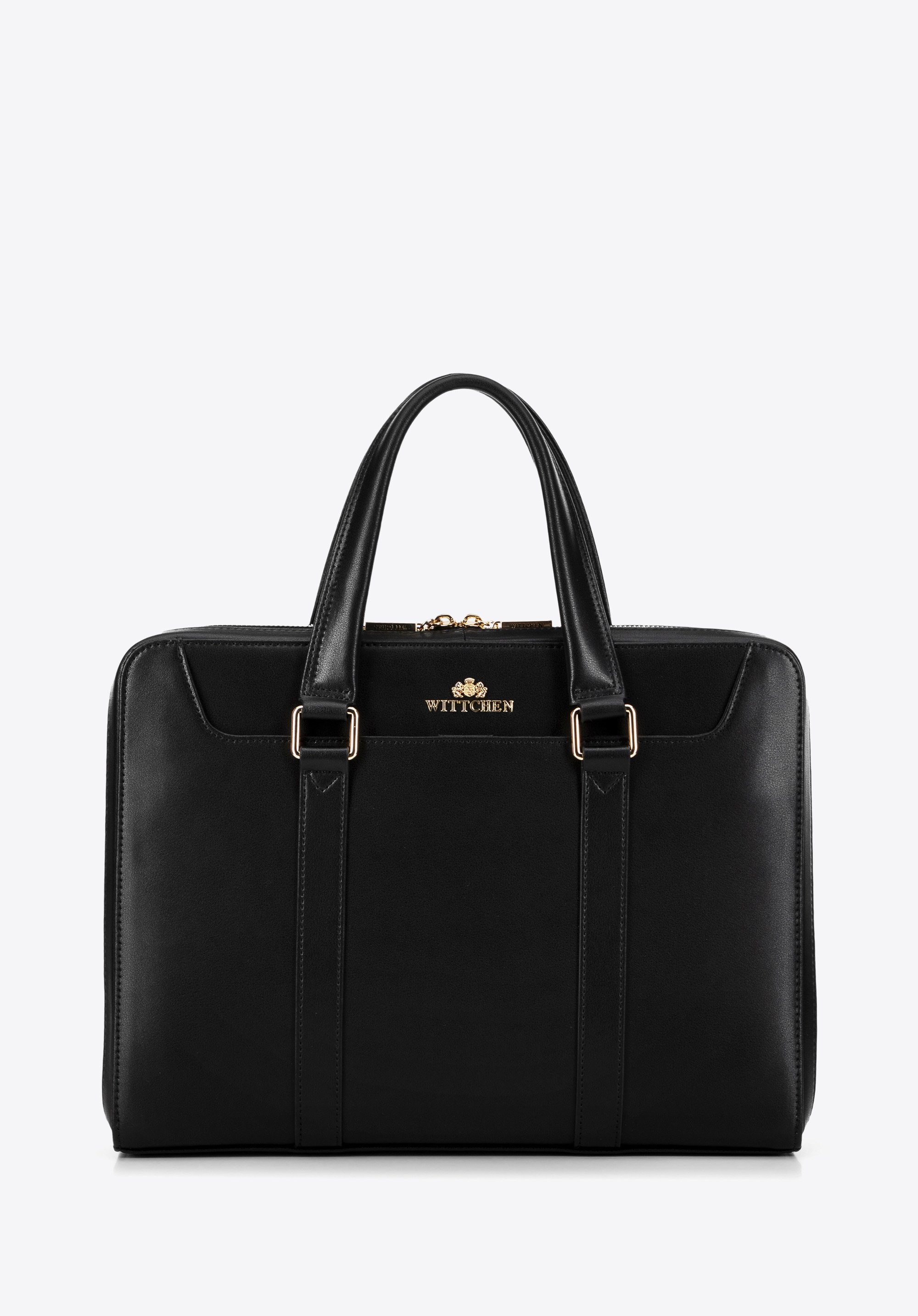 13.3" Leather laptop bag, black-gold, 99-4E-610-1G, Photo 1