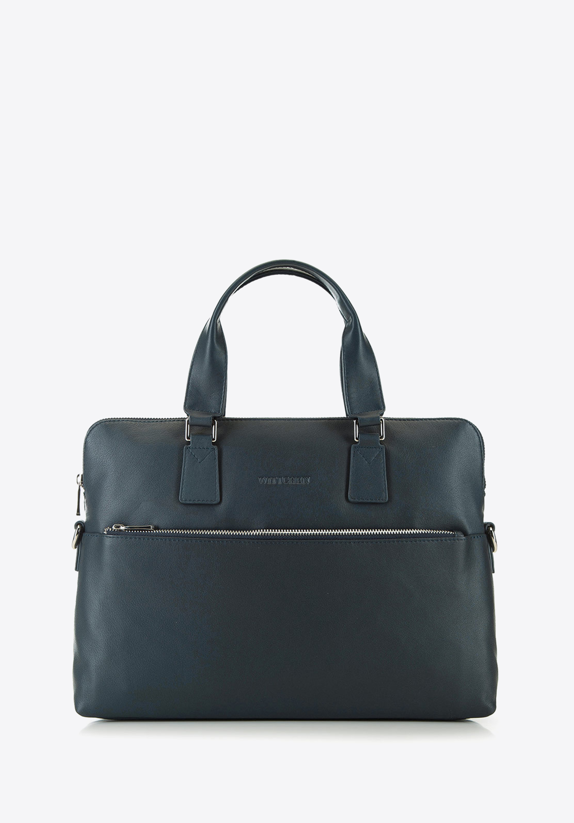 Torba na laptopa skórzana, granatowy, 90-3U-254-7, Zdjęcie 1