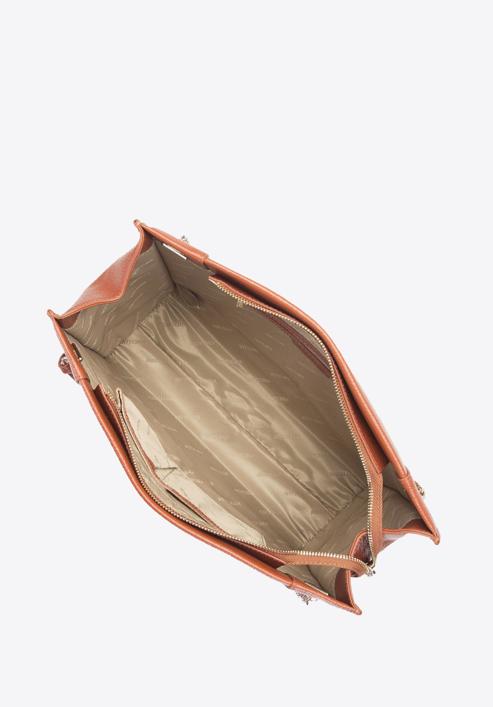 Torba shopperka ze skóry duża na łańcuszkach, brązowy, 93-4E-311-5, Zdjęcie 4