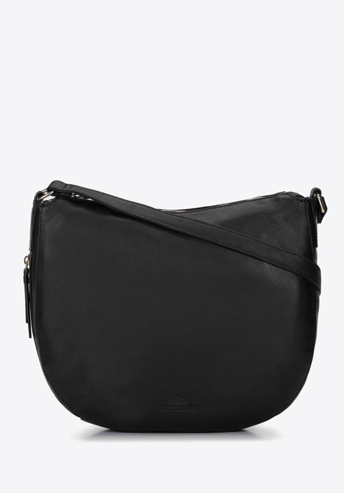 Leather hobo bag with side zip detail, black, 93-4E-207-4, Photo 1