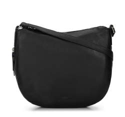 Leather hobo bag with side zip detail, black, 93-4E-207-1, Photo 1