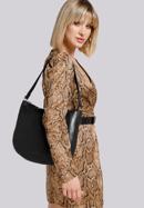 Leather hobo bag with side zip detail, black, 93-4E-207-4, Photo 21