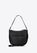 Leather hobo bag with side zip detail, black, 93-4E-207-4, Photo 3