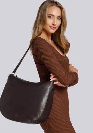 Leather hobo bag with side zip detail, brown, 93-4E-207-4, Photo 1