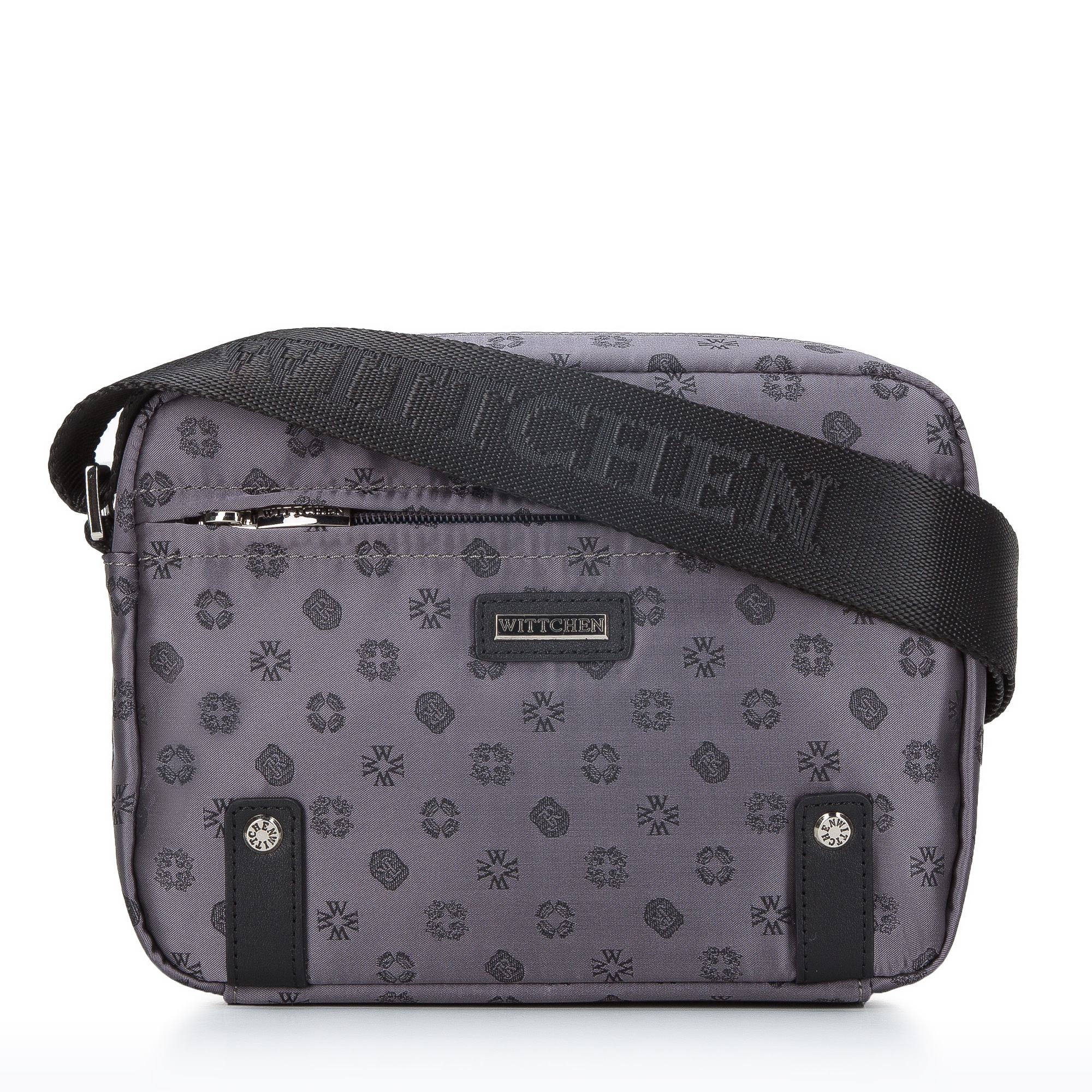 Dámska žakárová kabelka s koženými pásikmi vodorovne