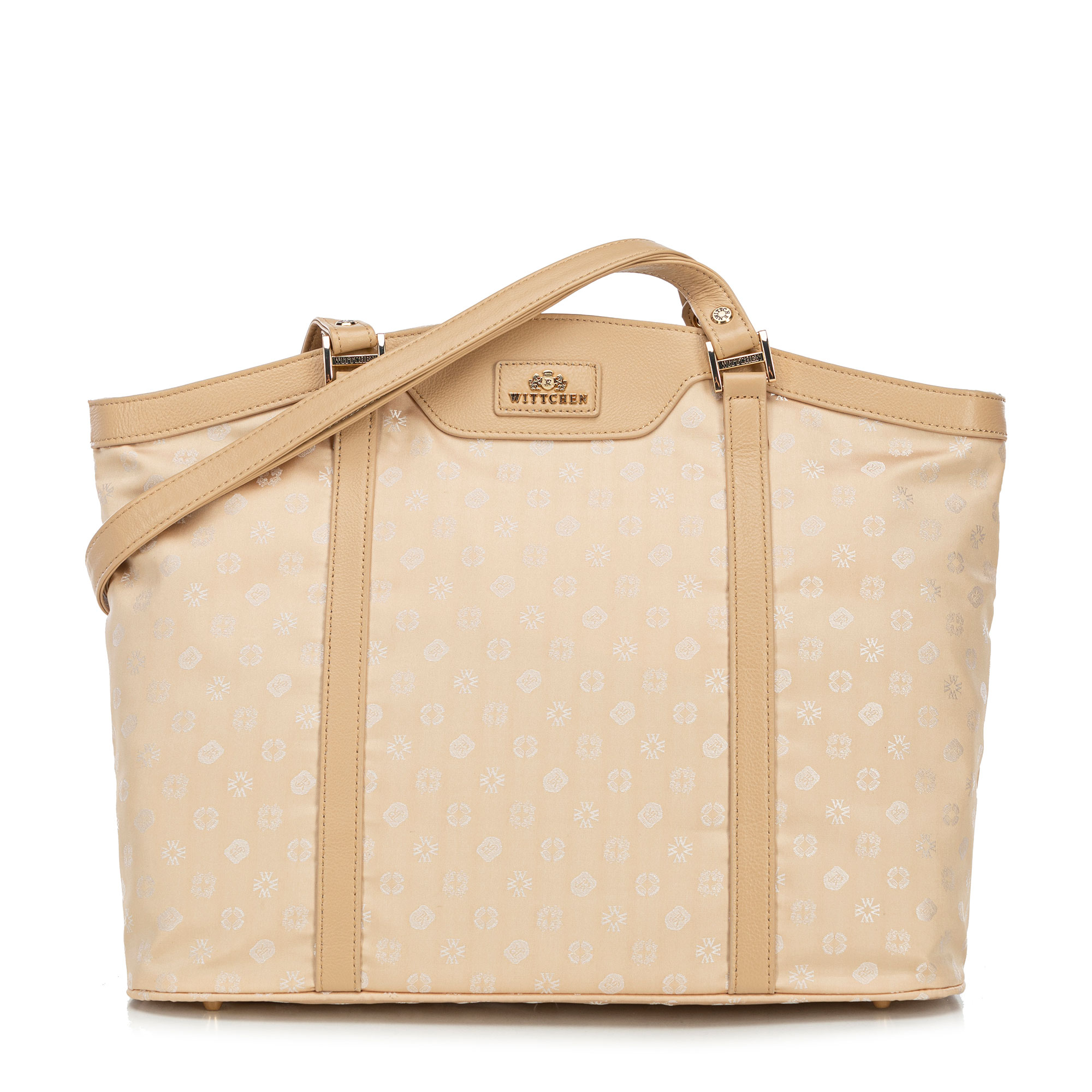 shopper kabelka Wittchen zo žakáru a kože s monogramami, krémová 98-4E-904-0