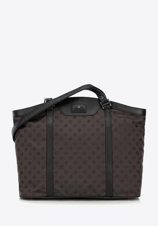 Jacquard and leather shopper bag, brown, 98-4E-904-4, Photo 1