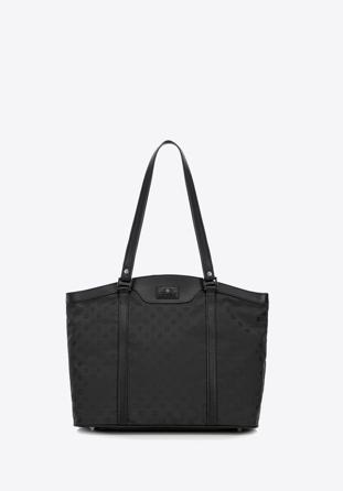Jacquard and leather shopper bag, black, 98-4E-904-1, Photo 1