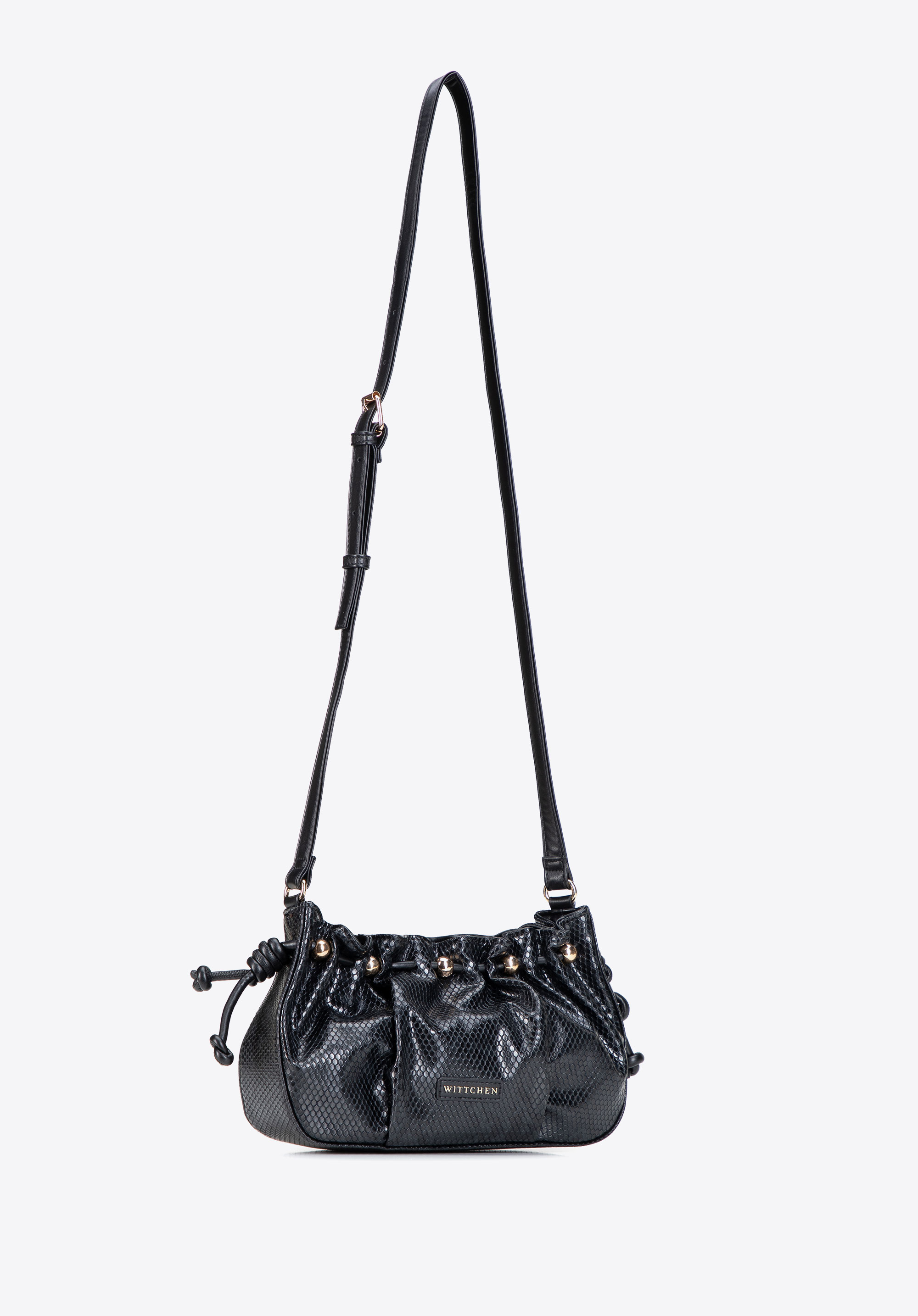 Women's croc-effect shoulder bag with adjustable strap, black, 103-4Y-520-1, Photo 1