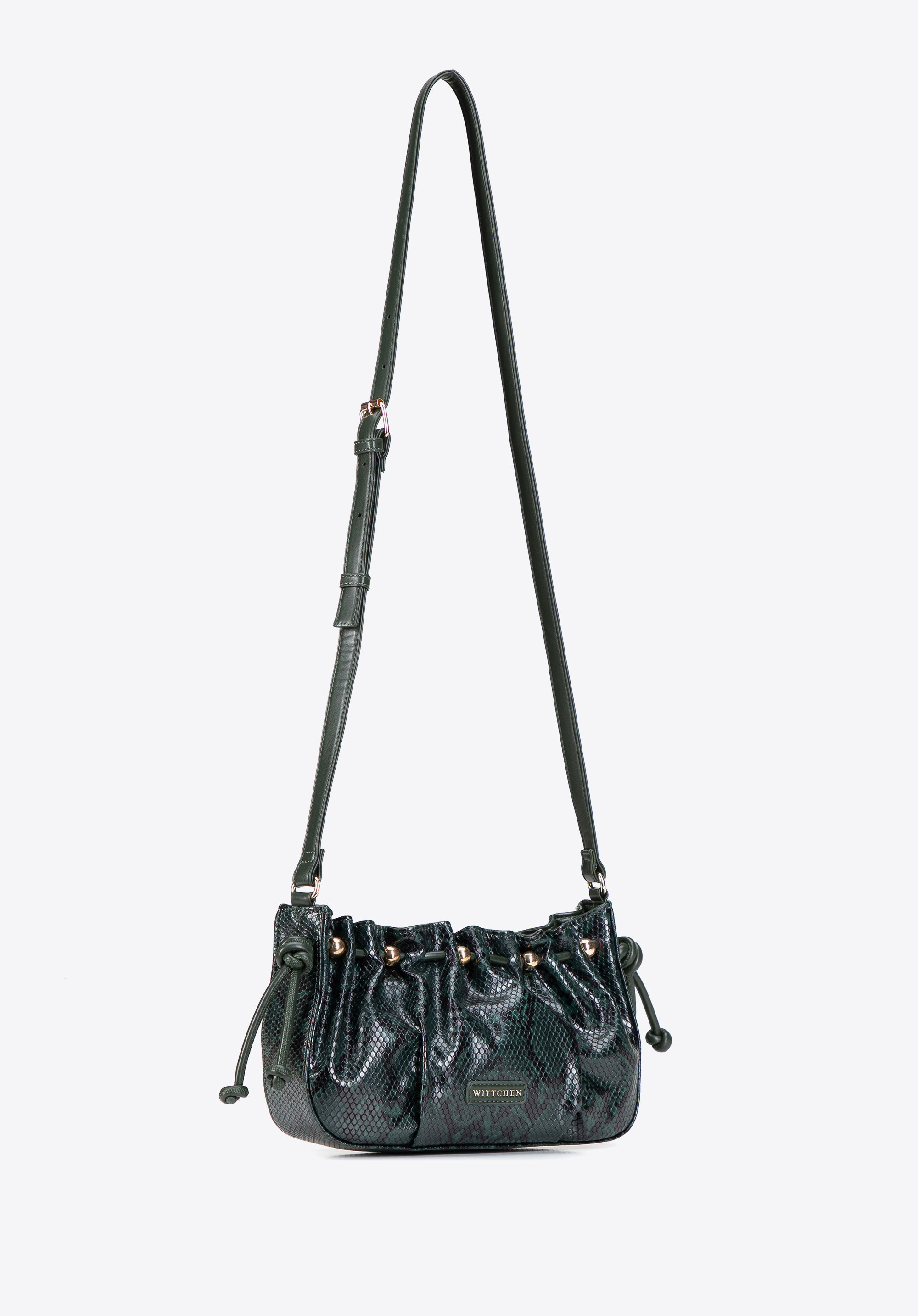 Women's croc-effect shoulder bag with adjustable strap, dark green, 103-4Y-520-Z, Photo 1