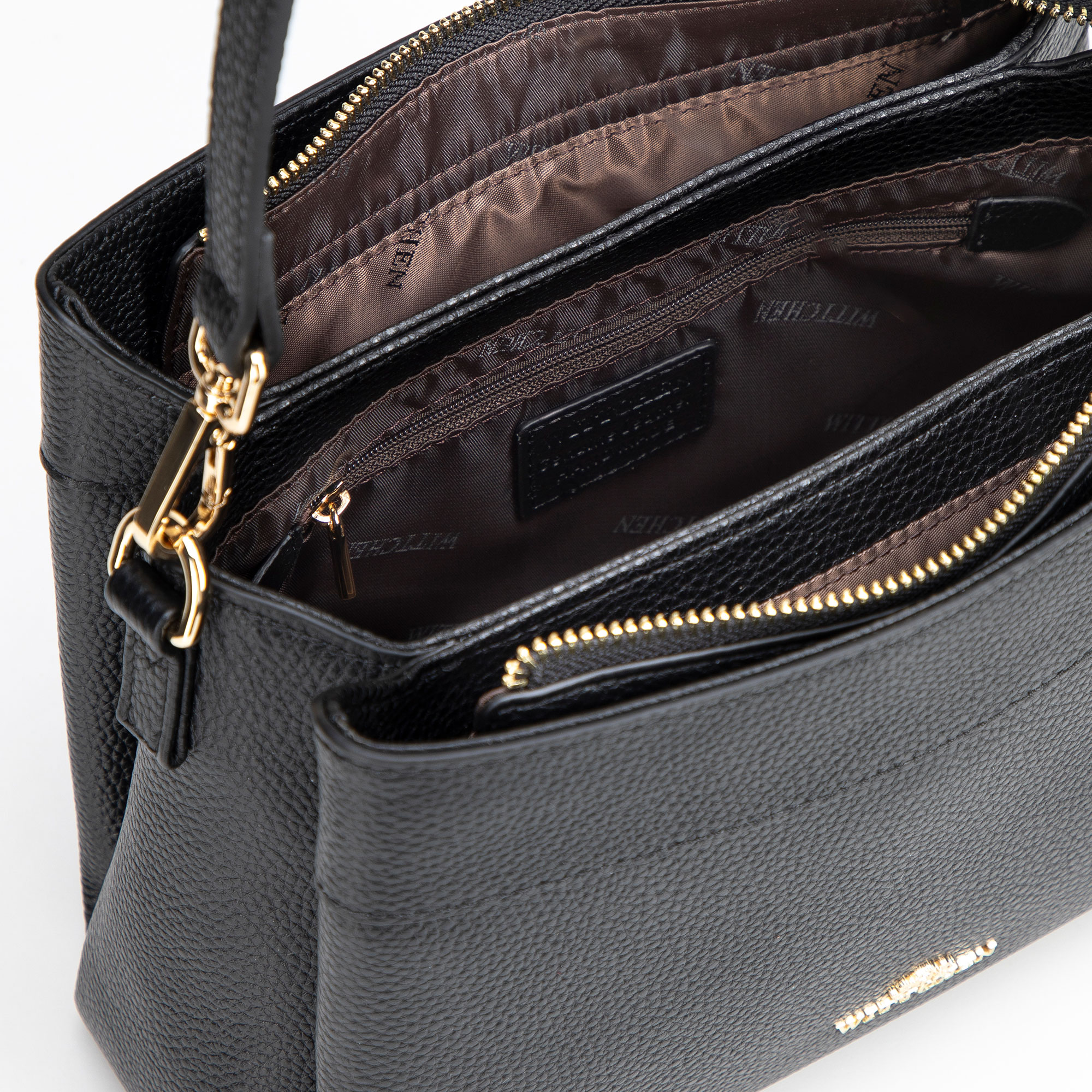 Zlatá dámska crossbody kabelka Wittchen z prírodnej kože, Vyberte variant čierno-zlatá