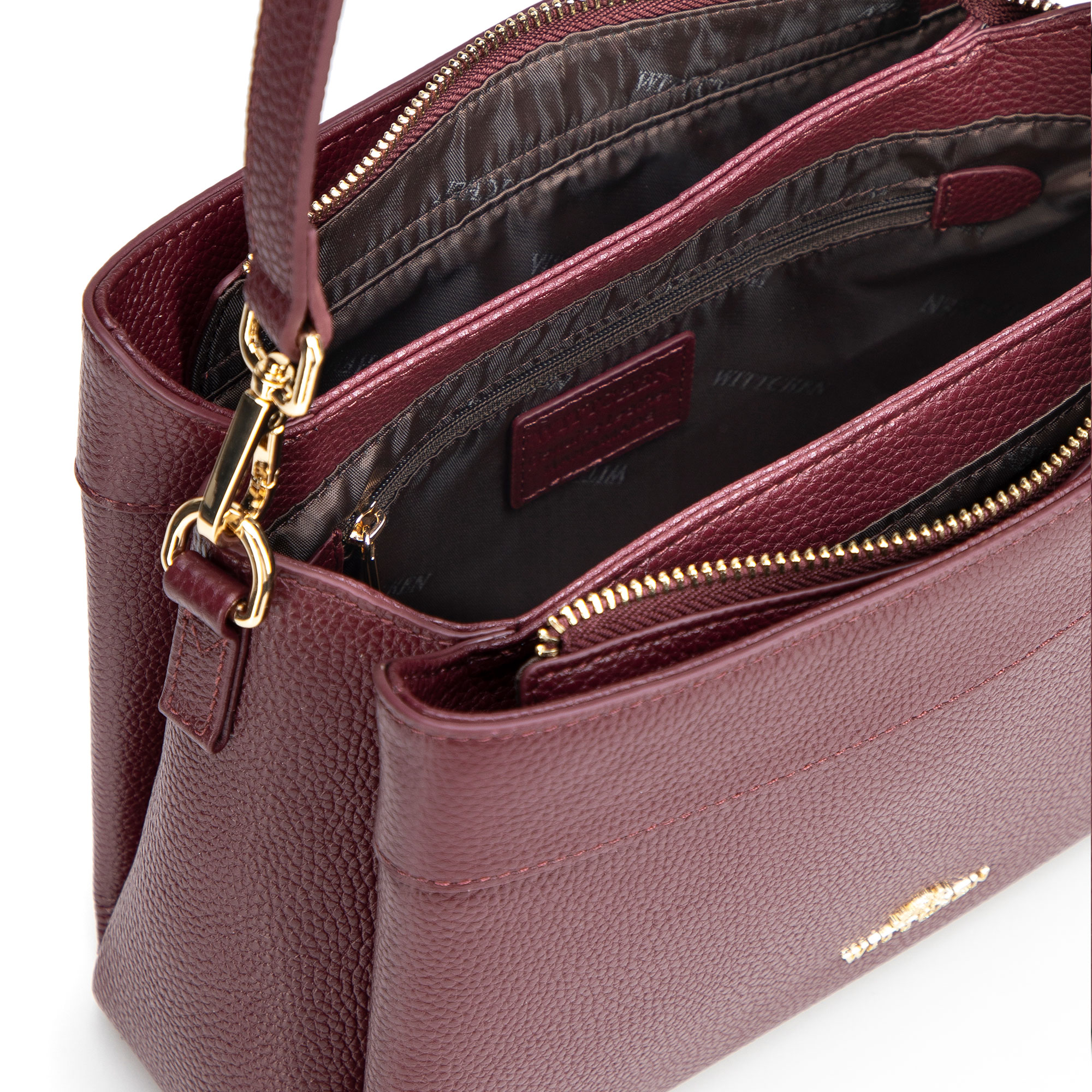 Bordová dámska crossbody kabelka Wittchen z prírodnej kože s čistým vzhľadom, Vyberte variant bordová