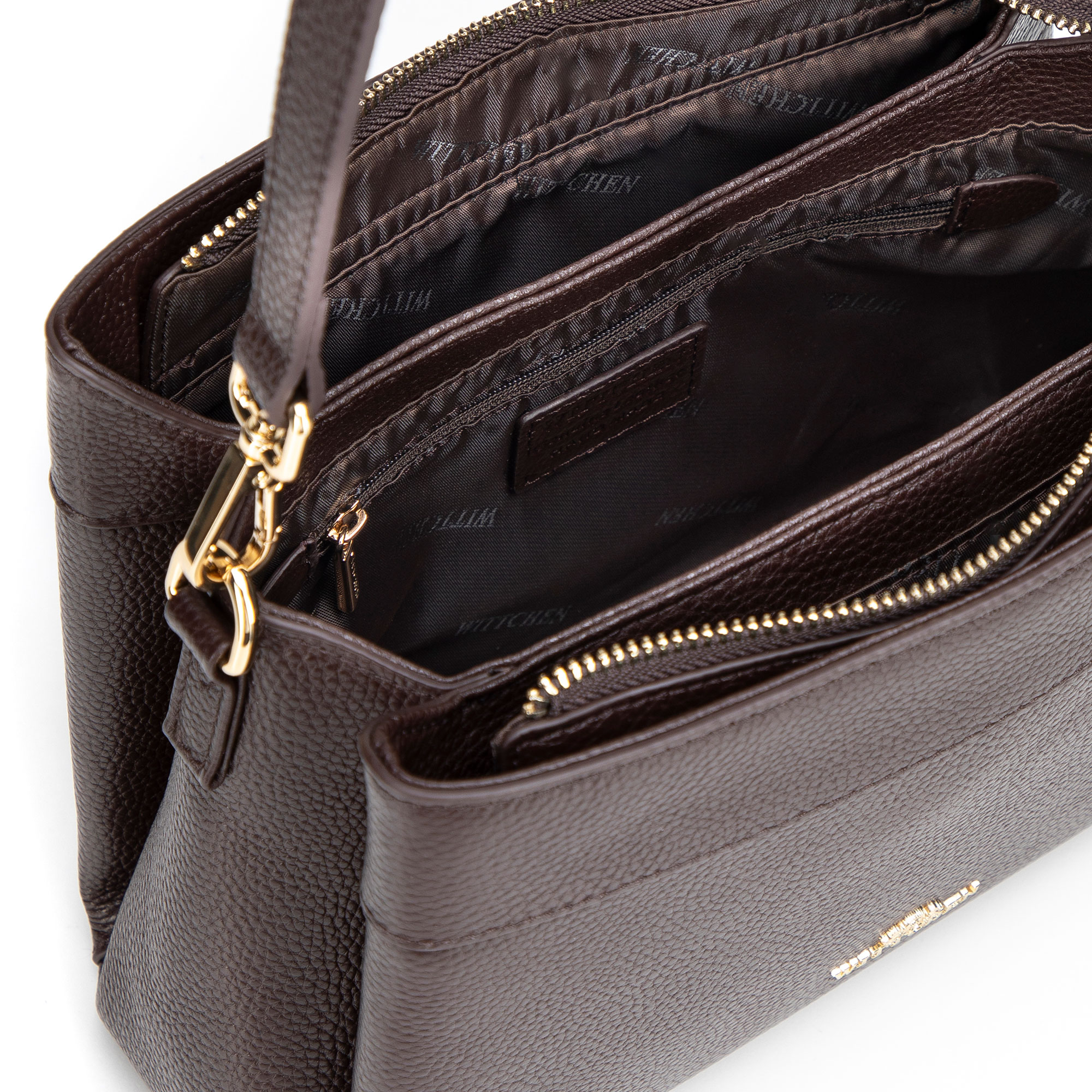 Tmavohnedá dámska crossbody kabelka Wittchen z prírodnej kože s moderným vzhľadom, Vyberte variant tmavohnedá