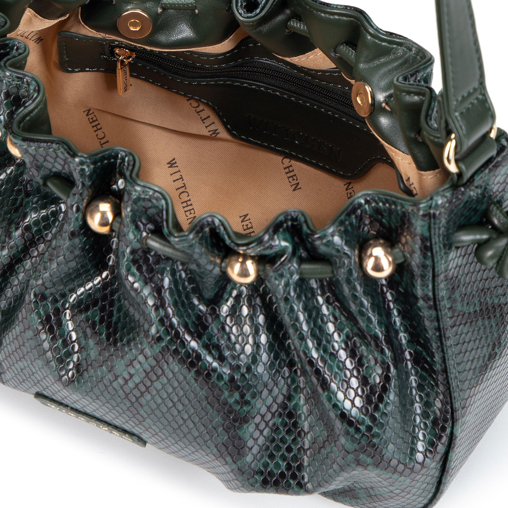 Zelená dámska crossbody kabelka Wittchen z imitácie kože s krokodílím vzorom, Vyberte variant zelená