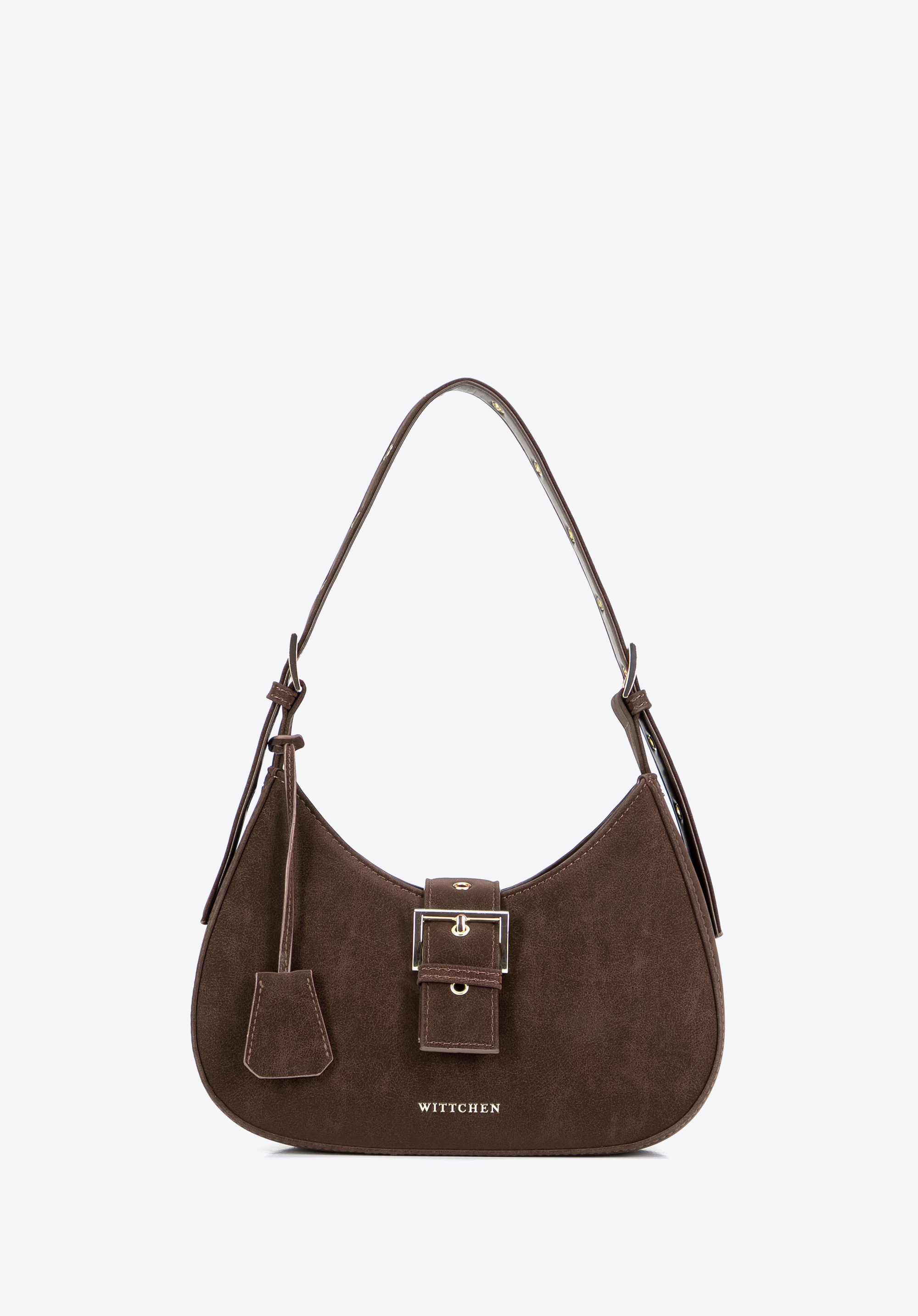 Women's baguette bag with decorative buckle, dark brown, 103-4Y-506-4, Photo 1