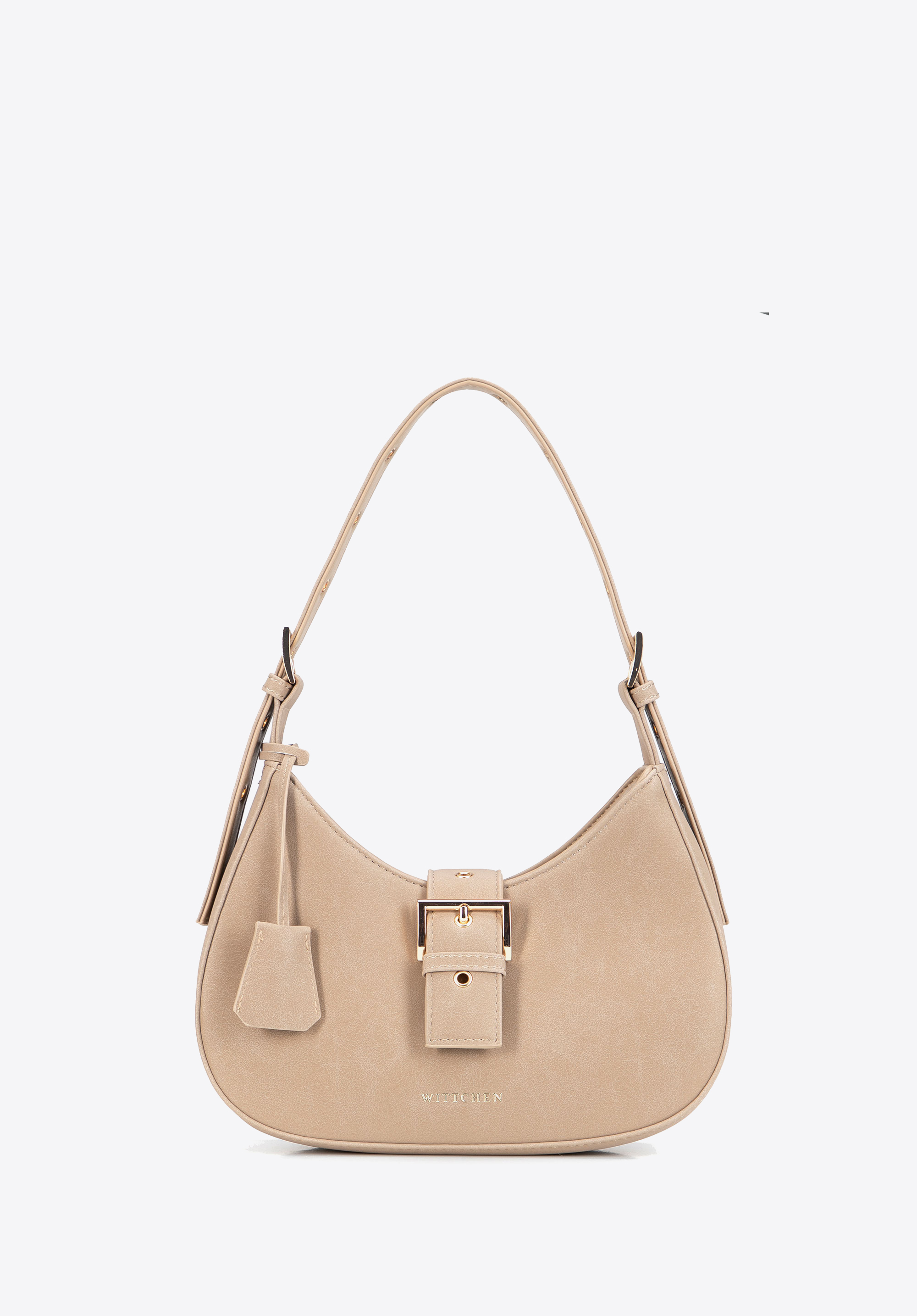 Women's baguette bag with decorative buckle, beige, 103-4Y-506-9, Photo 1