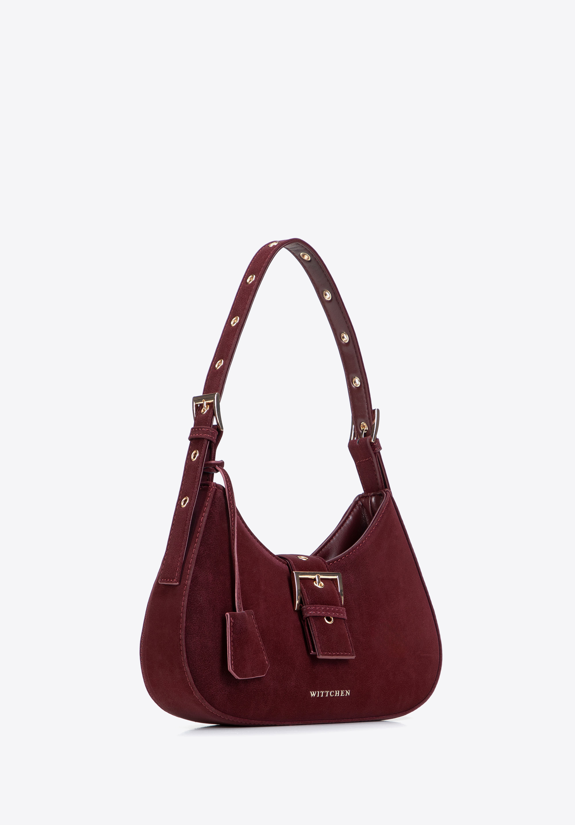 Women's baguette bag with decorative buckle, burgundy, 103-4Y-506-3, Photo 1