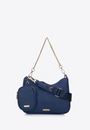 Faux leather baguette bag with removable pouch, navy blue, 95-4Y-039-7, Photo 1