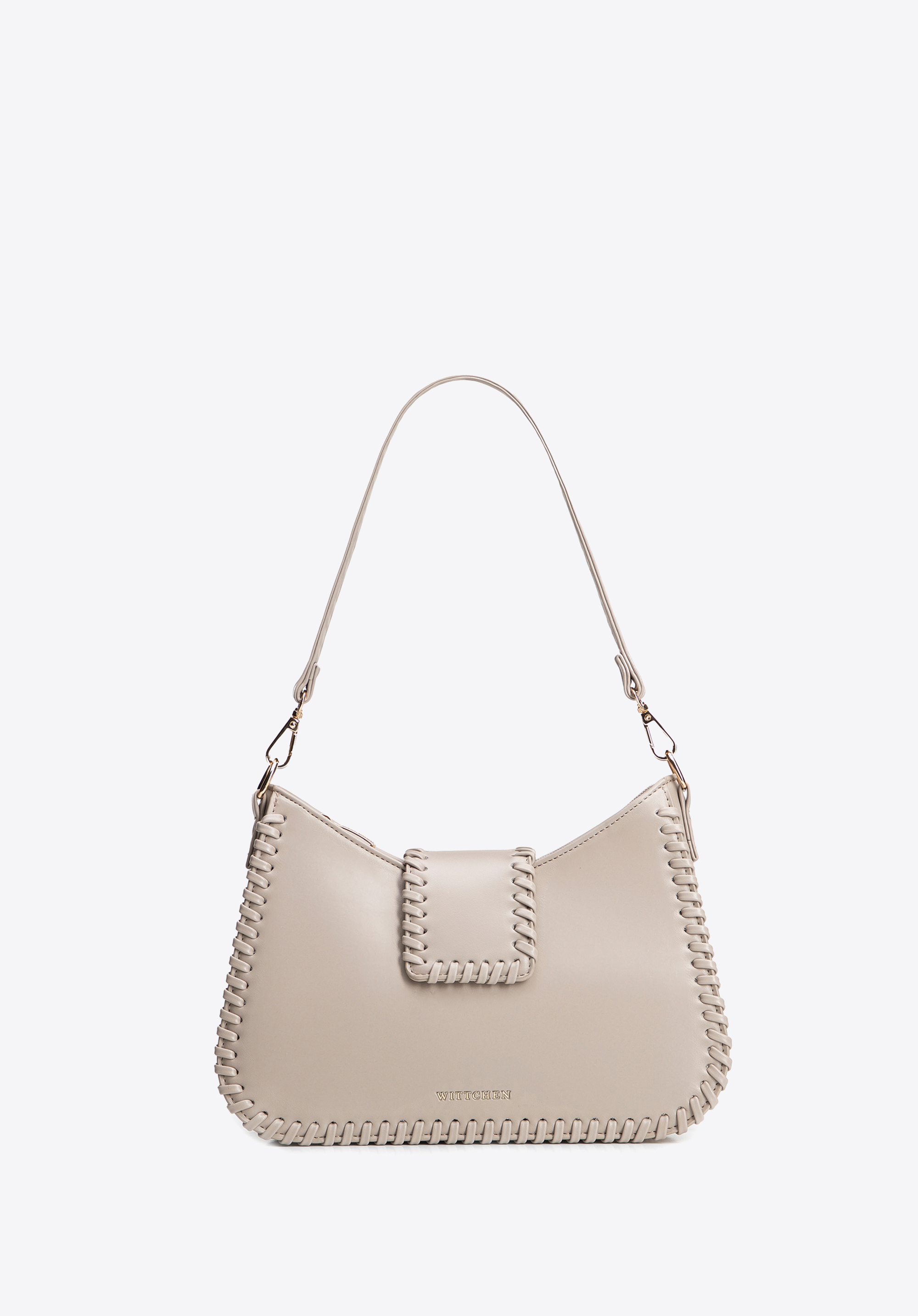 Torebka bagietka z imitacji skóry z dekoracyjną plecionką, jasny beż, 101-4Y-404-9, Zdjęcie 1