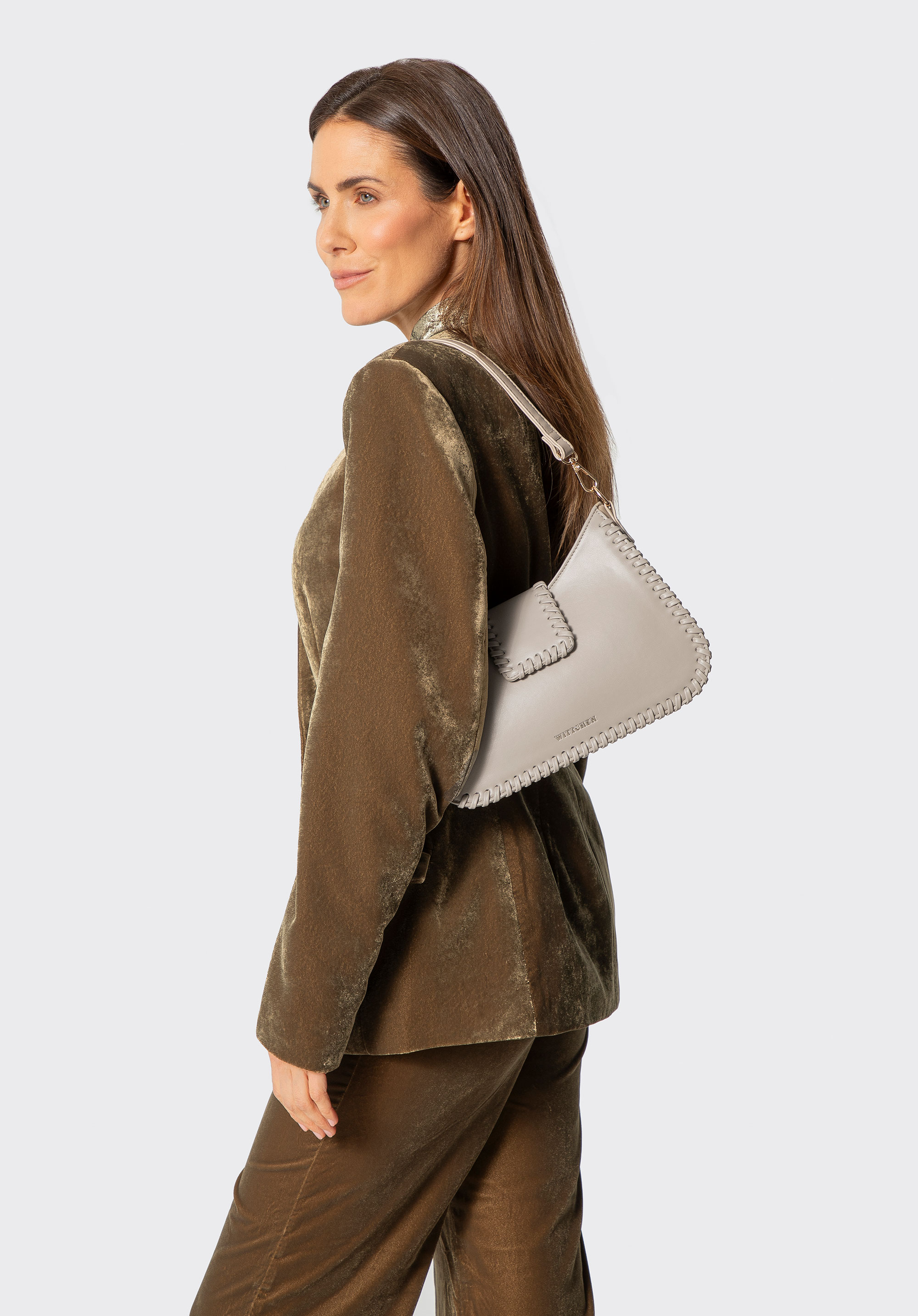 Torebka bagietka z imitacji skóry z dekoracyjną plecionką, jasny beż, 101-4Y-404-9, Zdjęcie 1