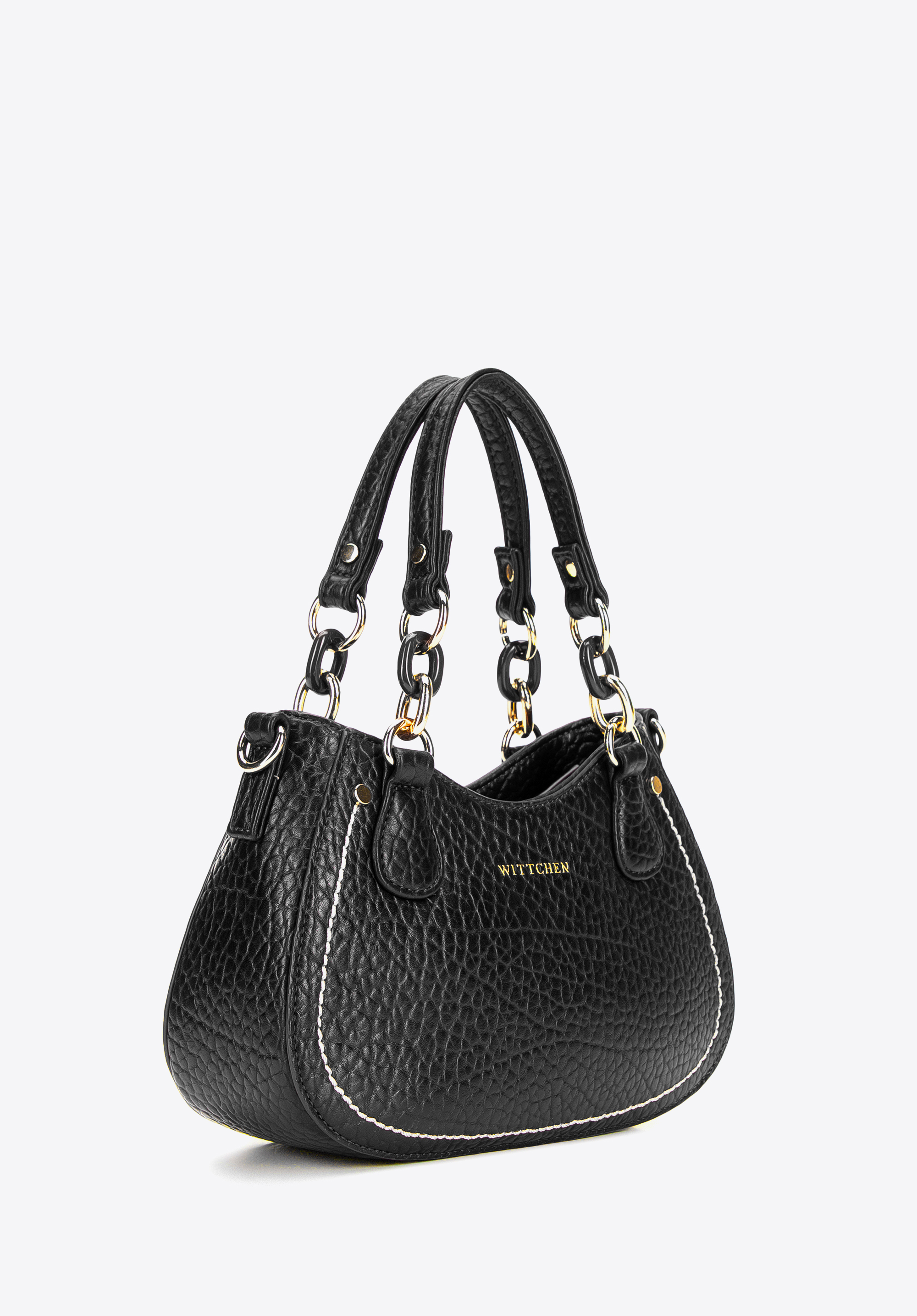 Torebka bagietka z imitacji skóry z kontrastowym przeszyciem, czarny, 101-4Y-709-1, Zdjęcie 1