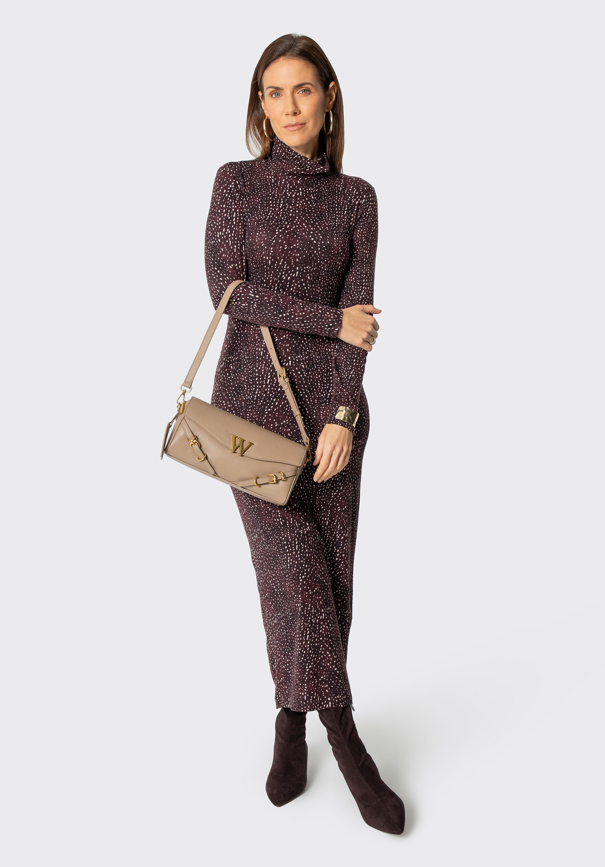 Torebka bagietka ze skóry naturalnej z ozdobnymi paskami, beżowy, 101-4E-211-9, Zdjęcie 1