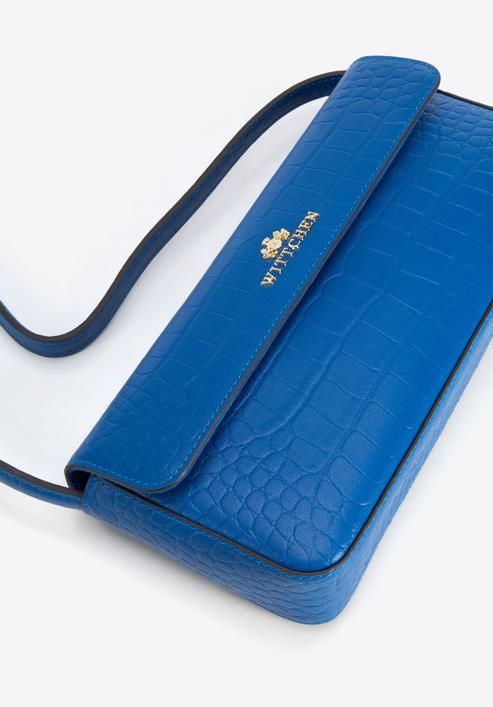 Leather baguette bag with croc-print, blue, 95-4E-627-7, Photo 4