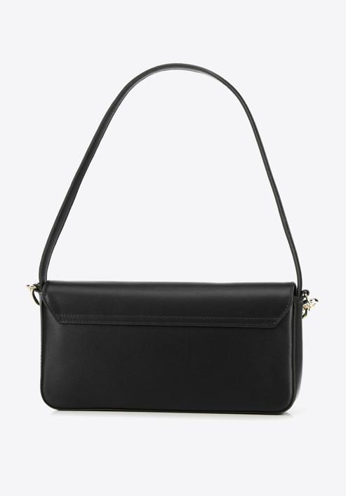 Leather baguette bag with chain detail, black, 95-4E-628-Z, Photo 2