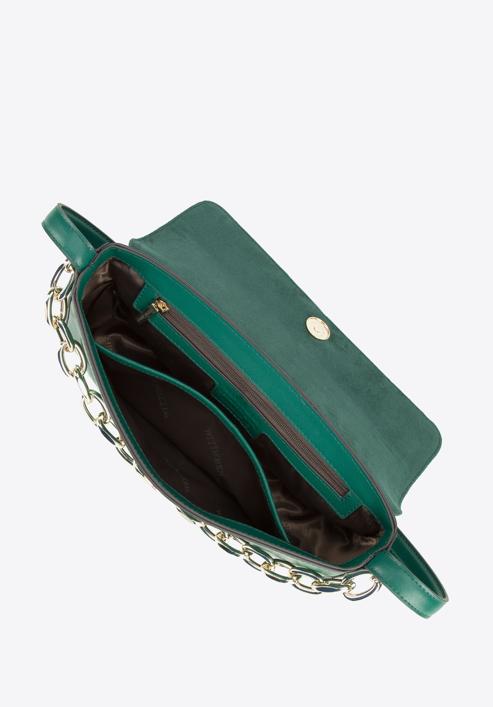 Leather baguette bag with chain detail, green, 95-4E-628-1, Photo 3