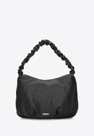 Baguette bag with ruched shoulder strap, black, 93-4Y-415-1, Photo 1
