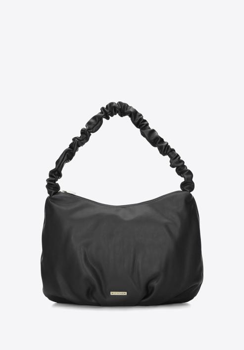Baguette bag with ruched shoulder strap, black, 93-4Y-415-5, Photo 1