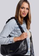 Baguette bag with ruched shoulder strap, black, 93-4Y-415-5, Photo 9