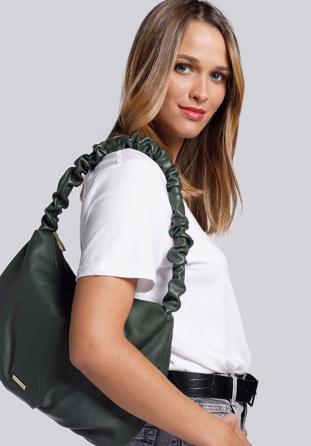 Baguette bag with ruched shoulder strap, green, 93-4Y-415-Z, Photo 1