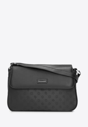 Torebka crossbody ze skóry i żakardu z monogramem, czarny, 93-4-247-1, Zdjęcie 1