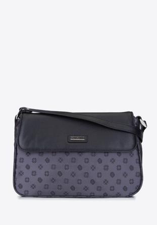 Torebka crossbody ze skóry i żakardu z monogramem, szary, 93-4-247-8, Zdjęcie 1