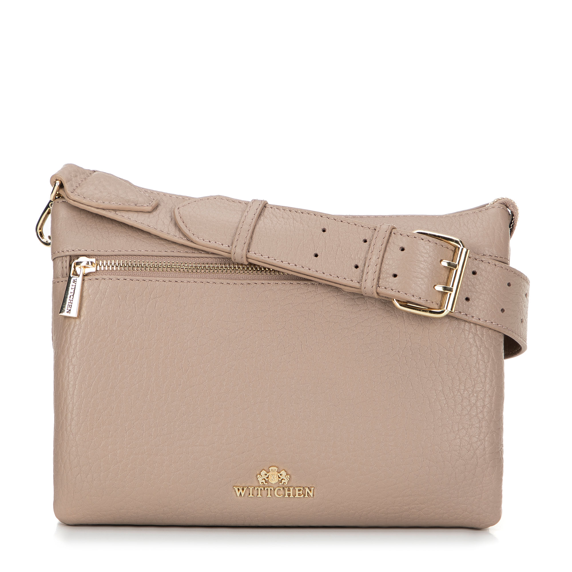 Dámska trojkomorová kožená crossbody kabelka béžová 99-4E-013-9