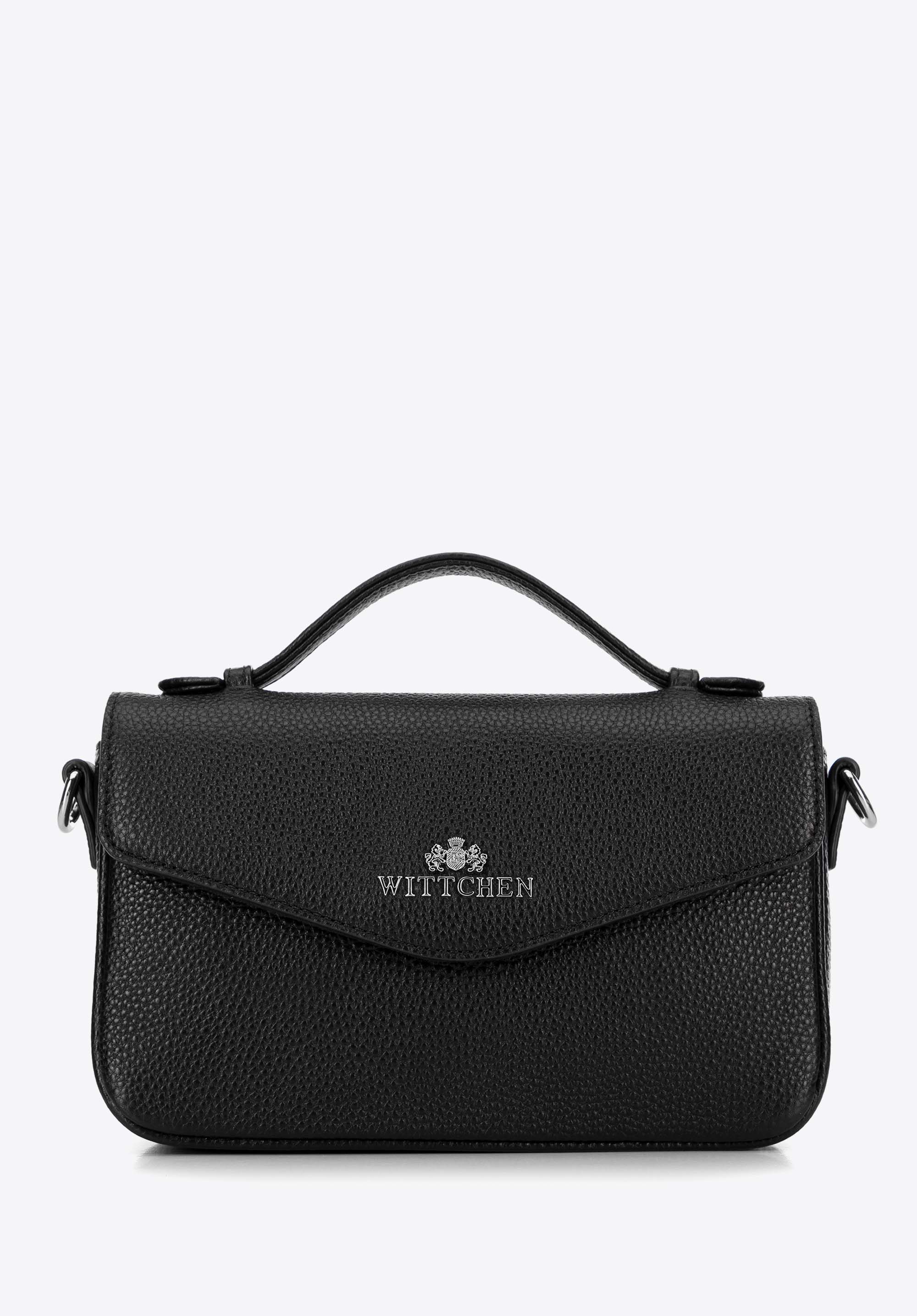 Torebka damska crossbody ze skóry groszkowej, czarno-srebrny, 99-4E-617-1S, Zdjęcie 1