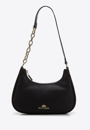 Leather baguette handbag with a chain, black, 97-4-601-1, Photo 1