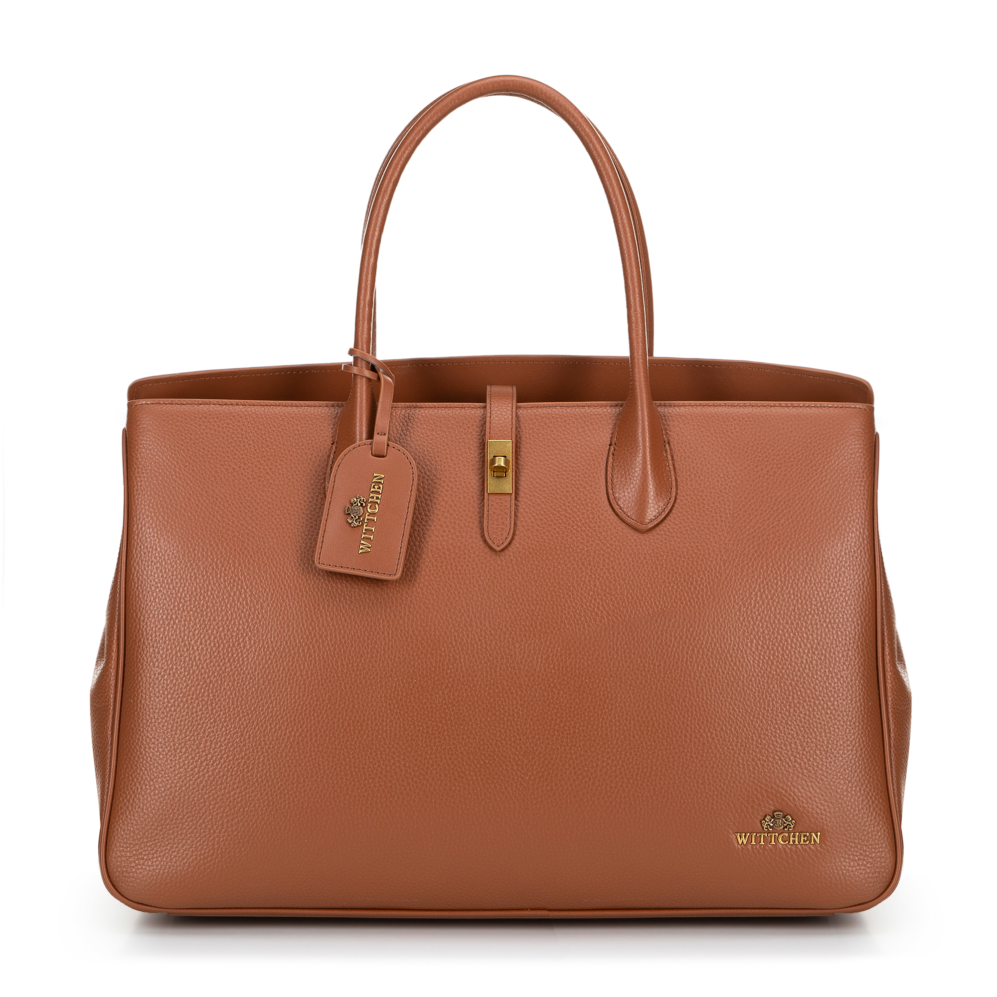 Veľký kabelka z prírodnej kože s brmbolcom hnedý