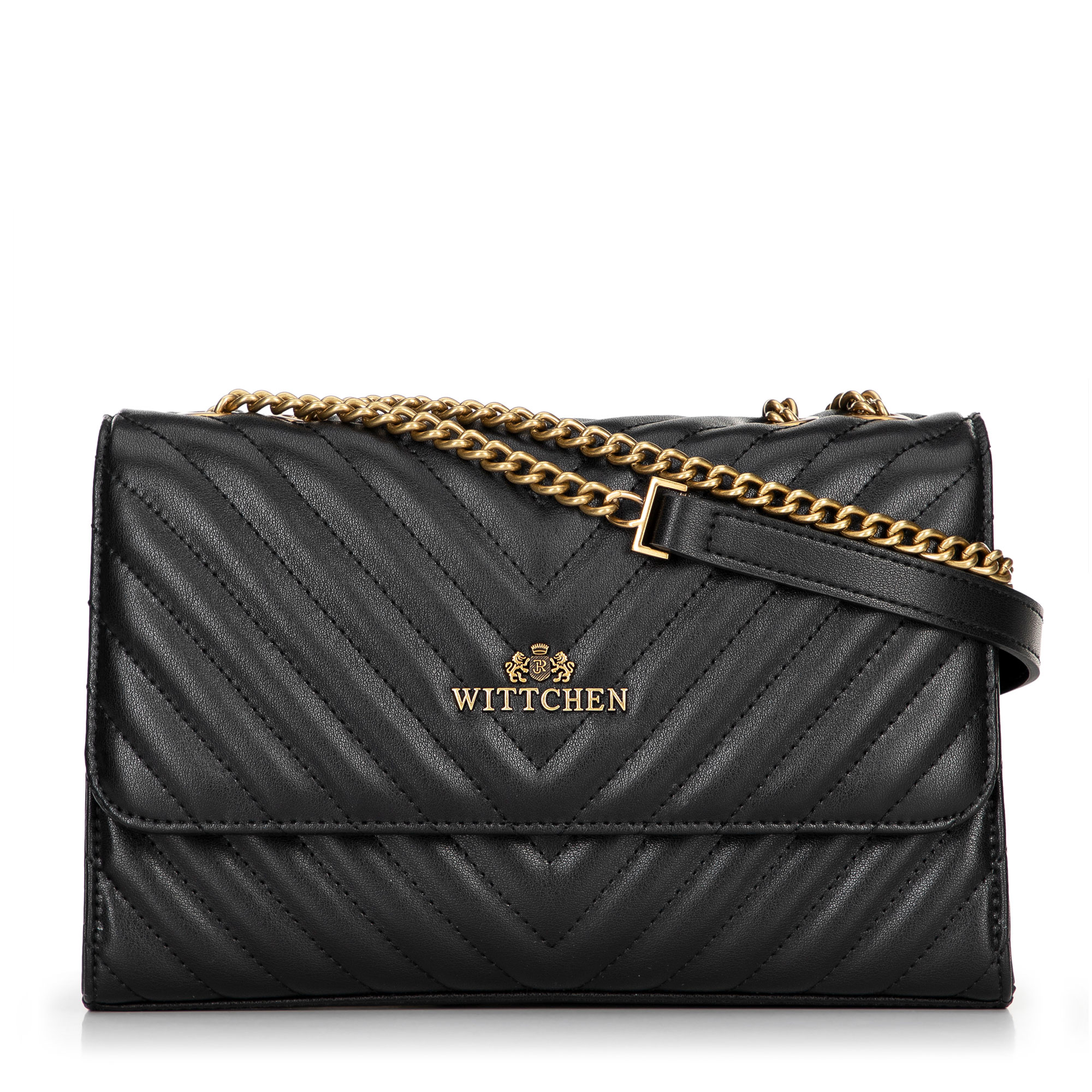 Dámska kabelka cez rameno z prírodnej kože s prešívaním, čierna 100-4E-628-1