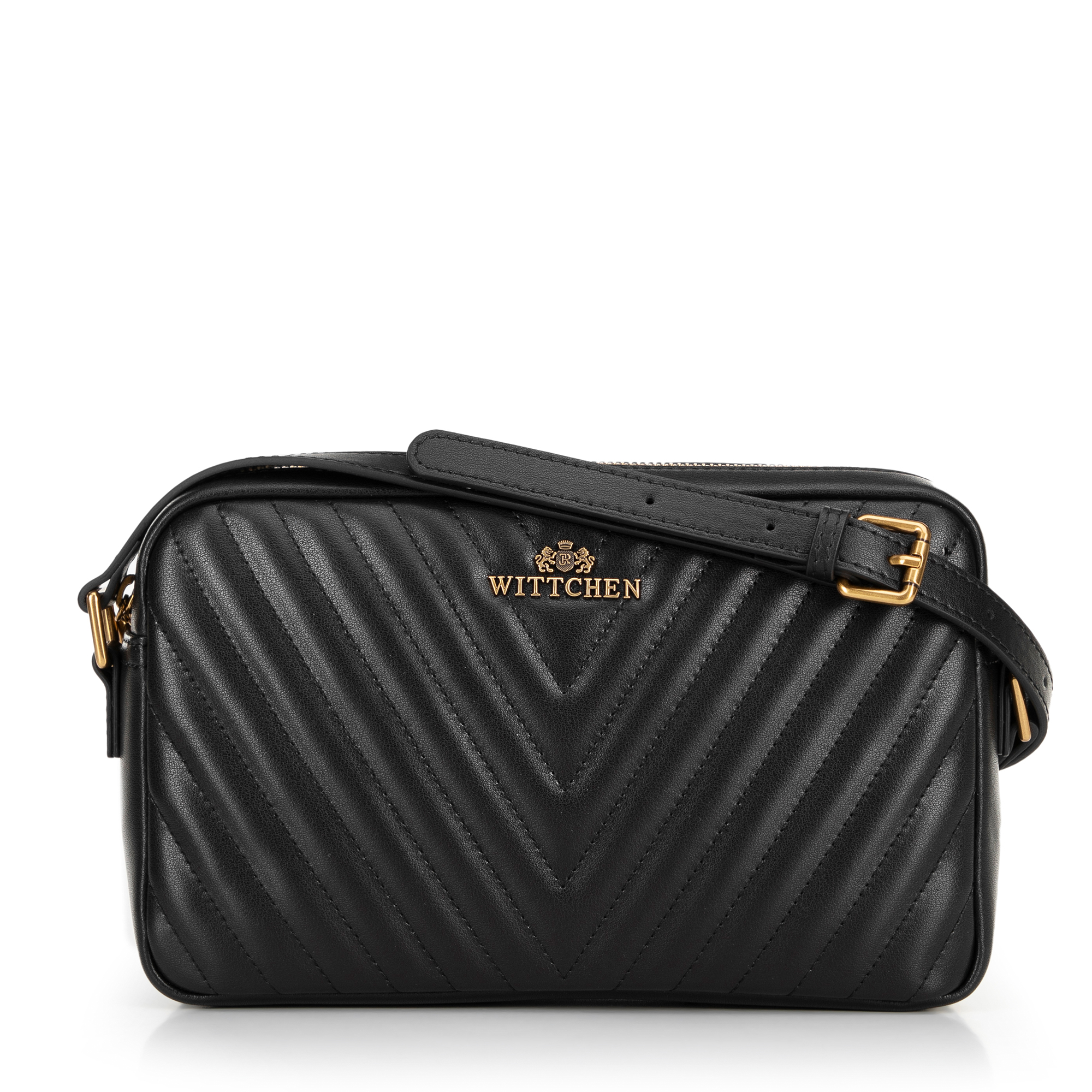 Dámska crossbody kabelka z kože s prešívaním, čierna 100-4E-629-1