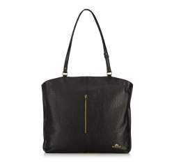 Women's leather shopper bag with zip detail, black, 91-4E-315-1, Photo 1