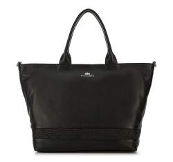 Women's leather shopper bag, black, 91-4E-318-1, Photo 1